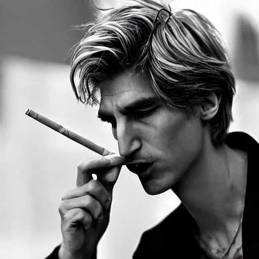 Image similar to a photo of xqc smoking a cigarrette, high level of coherency