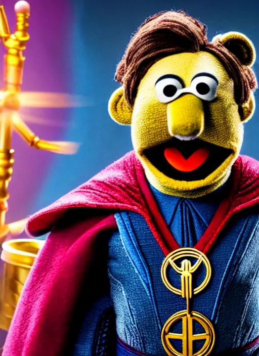 Image similar to studio portrait still of muppet!!!!! doctor strange in avengers endgame!!!!!! as a muppet muppet as a muppet, 8 k, studio lighting, key light,