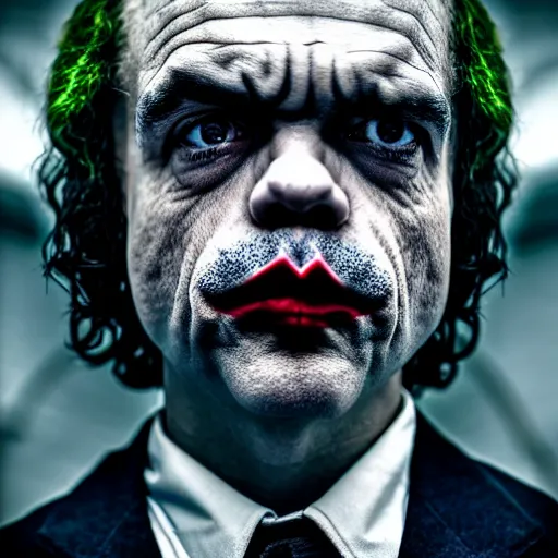 Image similar to stunning awe inspiring peter dinklage as the joker, movie still 8 k hdr atmospheric lighting