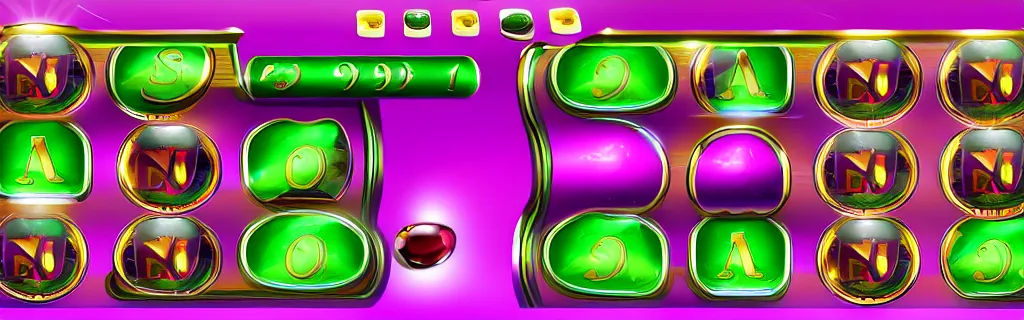 Image similar to purple and green slots casino interface, material design