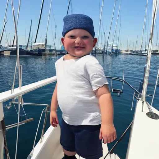 Image similar to a short fat bearded boy on a sailboat