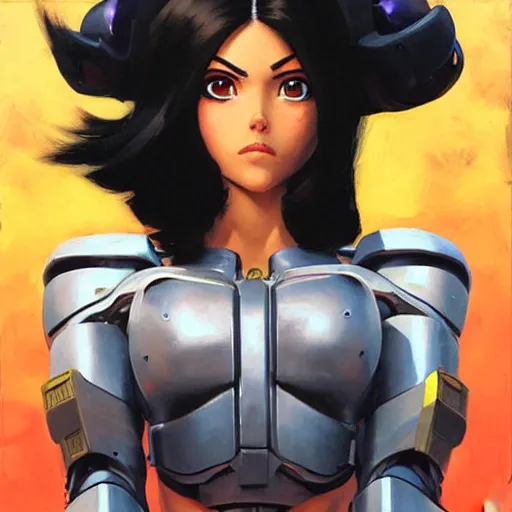 Image similar to greg manchess portrait painting of battle angel alita as overwatch character, totally whack, medium shot, asymmetrical, profile picture, organic painting, sunny day, matte painting, bold shapes, hard edges, street art, trending on artstation, by huang guangjian and gil elvgren and sachin teng