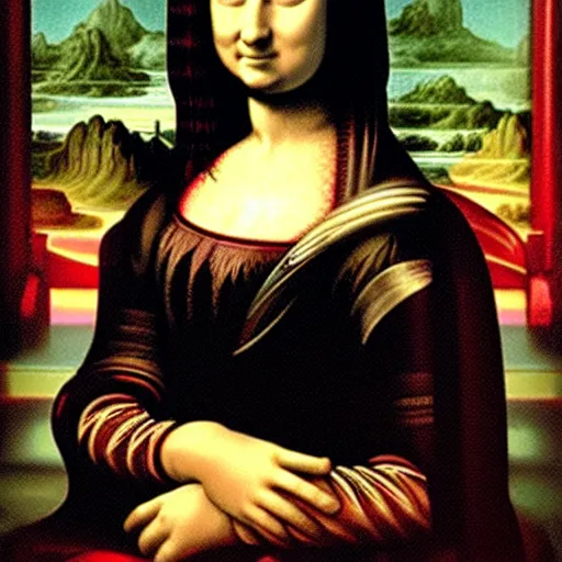 Image similar to queen of england painted as the monalisa