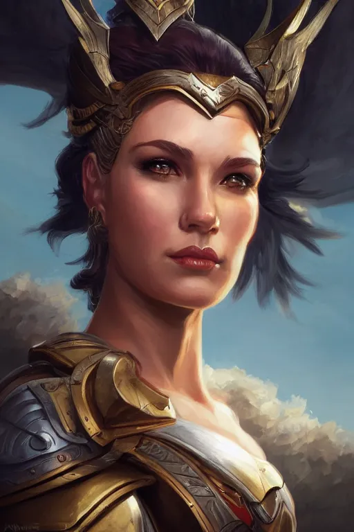 Image similar to amazon valkyrie athena, d & d, fantasy, portrait, highly detailed, headshot, digital painting, trending on artstation, concept art, sharp focus, illustration, art by artgerm and greg rutkowski and magali villeneuve