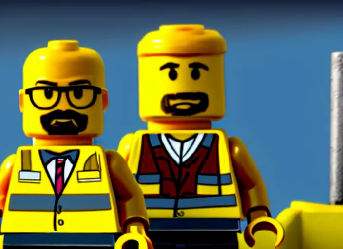 Prompt: film still of walter white as a lego in the new lego movie, 4 k