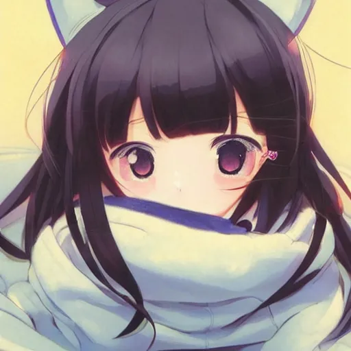 Image similar to a cute anime girl wearing a cat hoodie sleeping!!!, wlop, ilya kuvshinov, artgerm, krenz cushart, greg rutkowski, hiroaki samura, range murata, james jean, katsuhiro otomo, erik jones, serov, surikov, vasnetsov, repin, kramskoi 4 k