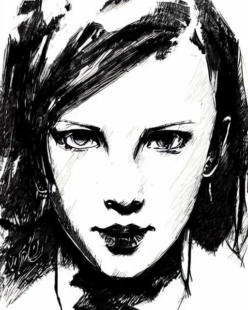 Prompt: pen sketch of millie bobby brown by yoji shinkawa