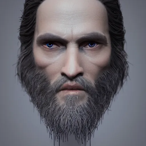 Image similar to a highly detailed portrait of a man without a beard, purple eyes, light gray colour hair, wearing a black cloak, artstation, DeviantArt, professional, octane render