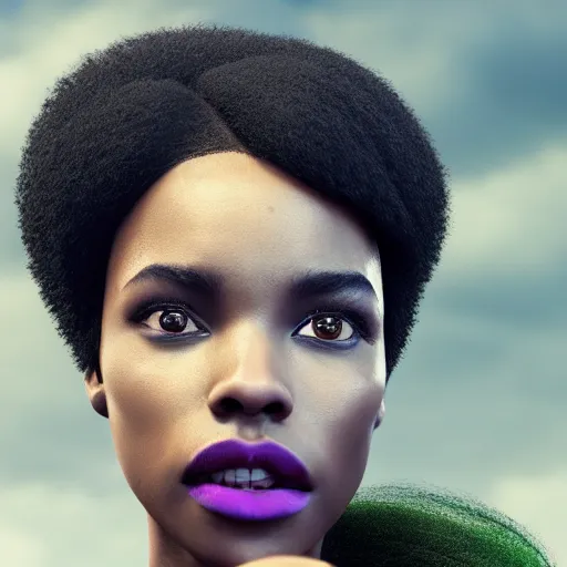 Image similar to black woman, hairstyle = short bob!!!, hair colour = light grey!!!, eyes = purple, wearing dark green bomber jacket, realistic 4 k octane beautifully detailed render, 4 k post - processing, highly detailed, intricate complexity, epic composition, magical atmosphere, cinematic lighting, masterpiece, ultra hd