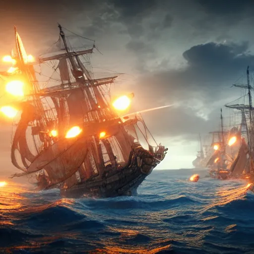 Image similar to ancient ship battle, highly detailed, photorealistic portrait, bright studio setting, studio lighting, crisp quality and light reflections, unreal engine 5 quality render