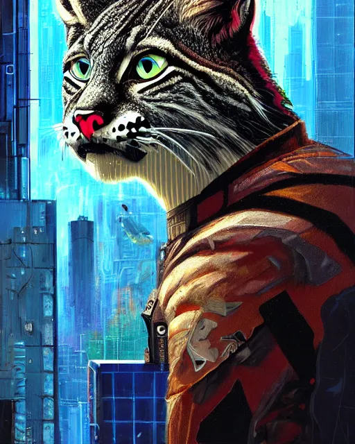 Image similar to a portrait of an anthropomorphic cyberpunk bobcat by sandra chevrier, by jon foster, detailed render, tape deck, epic composition, cybernetics, 4 k realistic, cryengine, realistic shaded lighting, sharp focus, masterpiece, by enki bilal