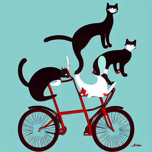 Prompt: Two cats riding a tandem bike, digital art