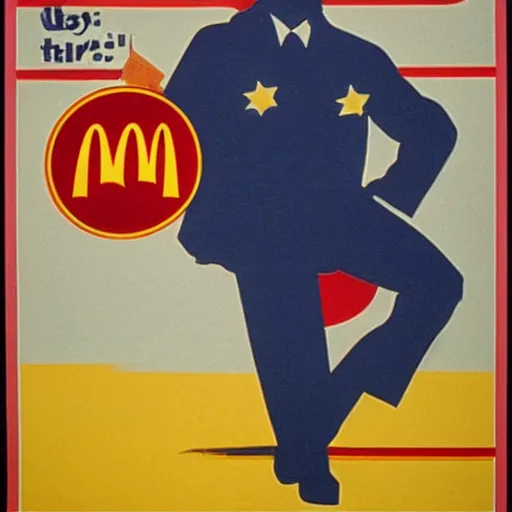 Prompt: 1980s propaganda poster of a McDonald’s burger