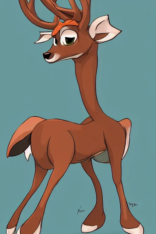 Image similar to an anthropomorphic deer, fursona!!! by don bluth, by kawacy, trending on artstation, full body