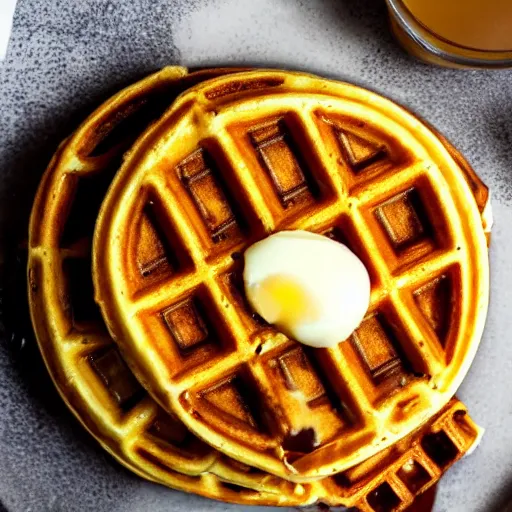 Prompt: golden eggo waffle on a plate