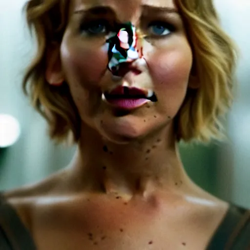 Prompt: cinematic jennifer lawrence, color photography, sharp detail, confused, still from the alien