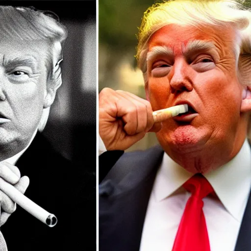 Prompt: a photo of donald trump smoking a cigarrette