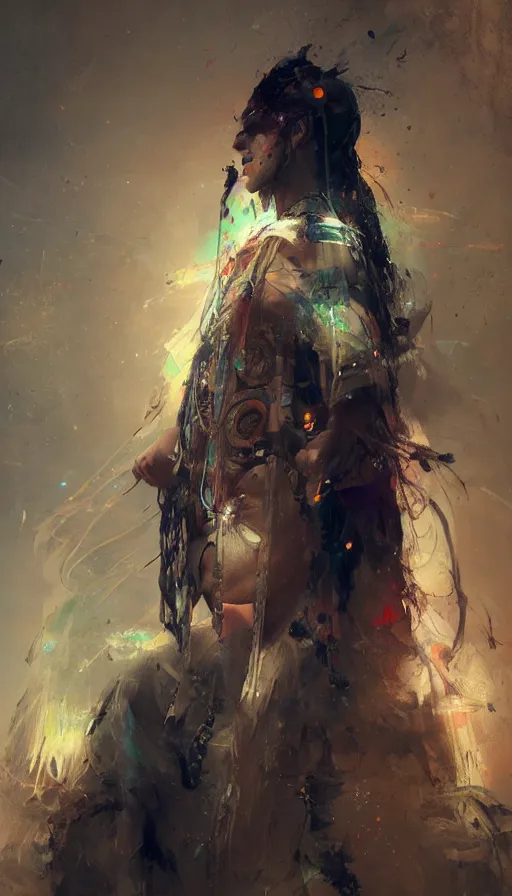 Prompt: portrait of a digital shaman, by ruan jia