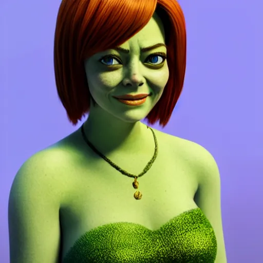 Prompt: Emma Stone as female Shrek, fully detailed, high quality , 4k , octane render