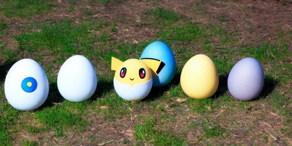 Image similar to real life pokemon egg group, cute!!!, content!!!, mischievous!!!, adorable!!!, fluffy!!!, ultra realistic!!!, golden hour, sharp focus, tiny amount of chromatic aberration