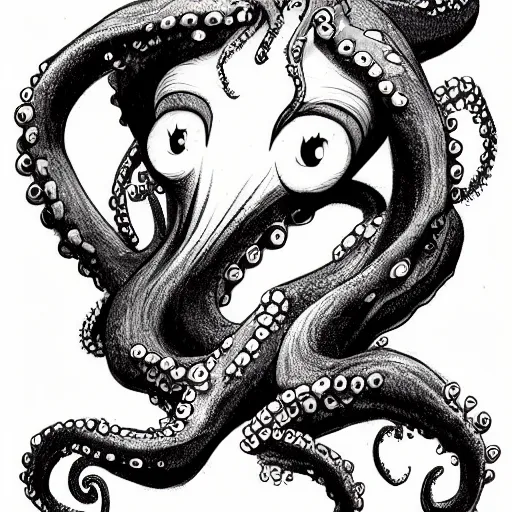 Image similar to a cartoon character of a human - octopus, character - portrait, ursula the sea witch, deviantart, sots art, lovecraftian, grotesque, creepypasta, by glen keane, disney