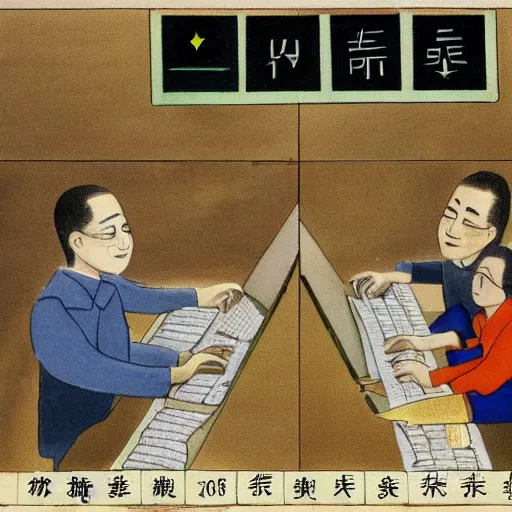 Prompt: painting of a computer scientist translating chinese words into other chinese words