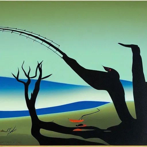 Image similar to eyvind earle desert fishing game big fish sand