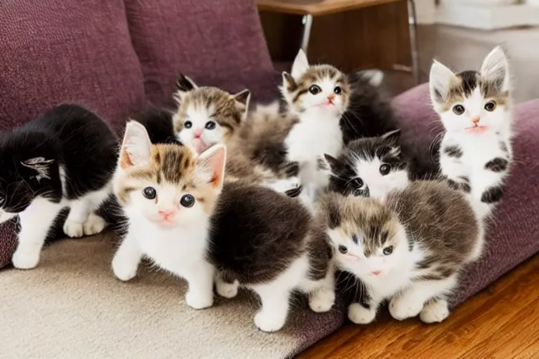 Image similar to a living room full of cute kittens