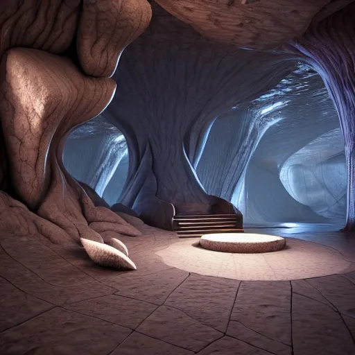 Prompt: : futureustic caverns luxury architectural plans hyper - realistic, detailed, render by c 4 d octane, unreal engine, 8 k 3 d render ray traceing