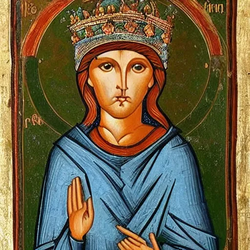 Image similar to byzantine art of a rabbit wearing a crown