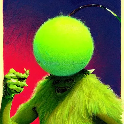 Image similar to a portrait of a tennis ball monsters, digital art, fantasy, magic, chalk, trending on artstation, ultra detailed, professional illustration by basil gogos