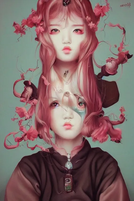 Prompt: pop surrealism, lowbrowart, realistic cute girl painting, hyper realism, japanese street fashion, muted colors