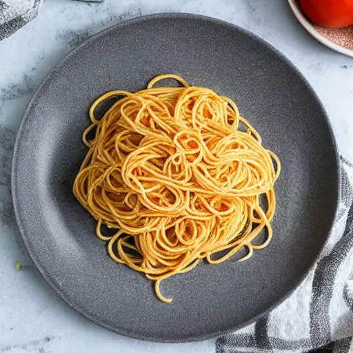 Prompt: a plate with spaghetti on it, it is garnished with a whole garlic, cookbook photo