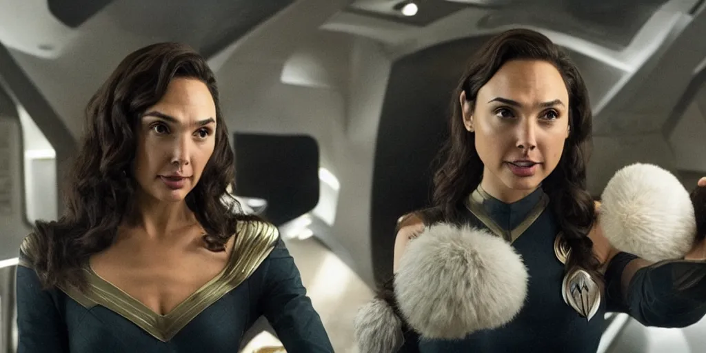 Image similar to Gal Gadot and Tribbles, Tribbles and more Tribbles in a scene in the next Star Trek movie