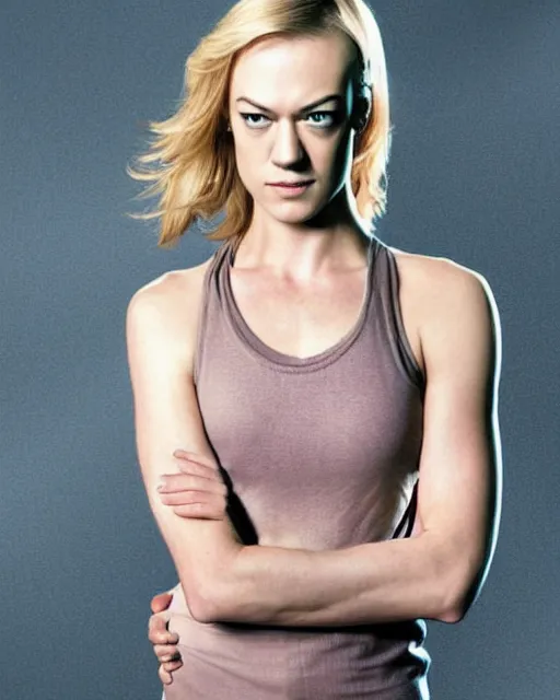 Image similar to yvonne strahovski, full shot, very anime, ambient lighting, perfect composition, dynamic lighting, detailed face, very extremely detailed blue eyes, smooth shading, digital art