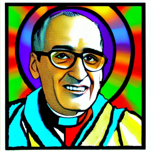 Image similar to archbishop romero in multicolor rotoscope
