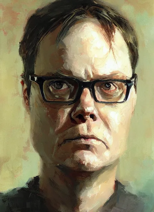 Image similar to portrait painting of dwight schrute by jeremy mann, only one head single portrait