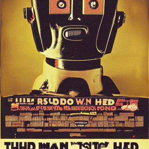 Image similar to The man with robot head, man head, robot head, movie by David Lynch