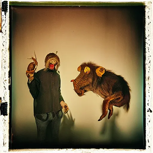 Image similar to kodak portra 4 0 0, wetplate, photo of a surreal artsy dream scene, horror, animal, carneval, grotesque