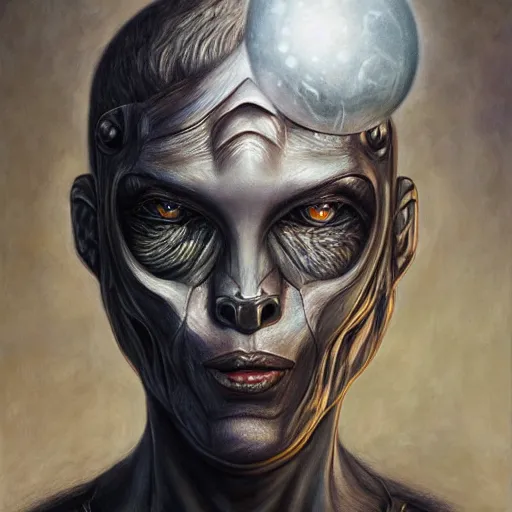 Prompt: cyborg werewolf drawing self portrait, by tomasz alen kopera, peter mohrbacher, johanna martine, margaret keane, coherent luminescent,