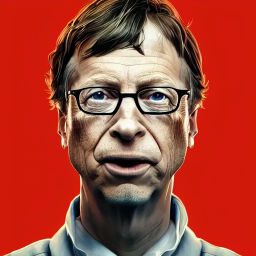 Image similar to a portrait of an angry bill gates in prison, detailed illustration, octane render, god rays, intricate, epic lighting, cinematic composition, hyper realistic, 8 k resolution, unreal engine 5, by artgerm, tooth wu, dan mumford, beeple, wlop, artstation