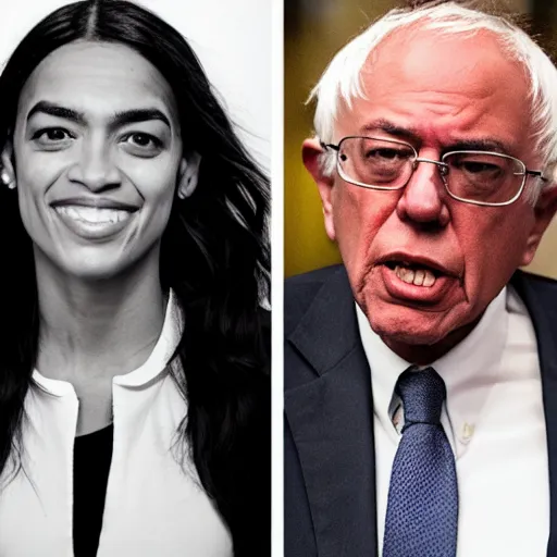Image similar to Alexandria Ocasio Cortez as Bernie Sanders