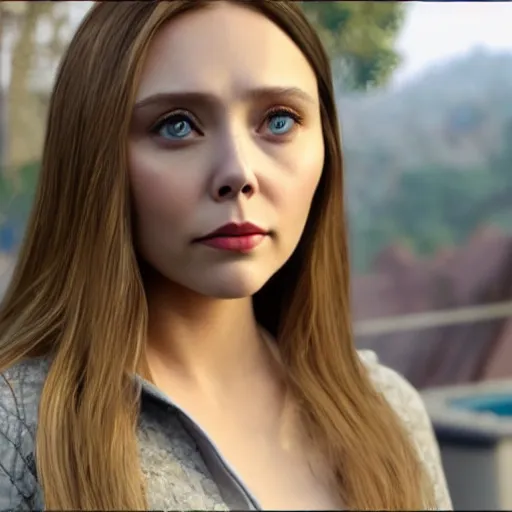 Image similar to Elizabeth Olsen in Minecraft, 8k, photorealistic imagery