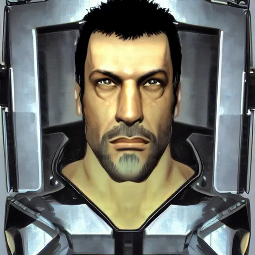 Prompt: portrait of JC Denton from the game Deus Ex, highly detailed face