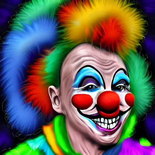Prompt: A colorful clown, crazy, funny, stupid, digital art
