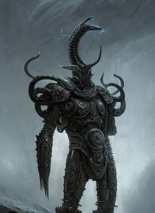 Image similar to masterpiece, nordic warrior with svalinn shield concept art, intricate matte painting, doom, elegant, majestic, epic, art by h. r. giger, greg rutkowski, josan gonzalez, alexey egorov, biomechanical armor, lightning, electricity sparks, glowing eyes