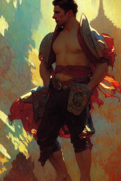 Prompt: attractive man, marvel, cool colors, painting by gaston bussiere, craig mullins, greg rutkowski, alphonse mucha