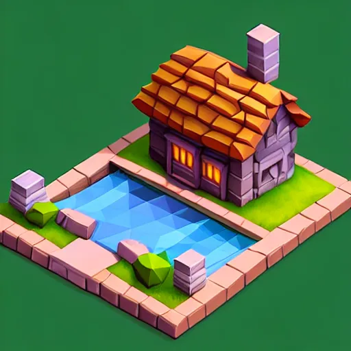 Prompt: Isometric 3D Fantasy Cute House, low poly, soft texture