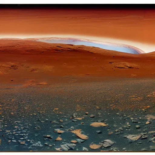 Image similar to mars landscape, surreal, in the form of a triptych, astronaut standing in the middle waving the samoa flag