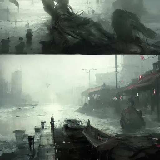 Image similar to innsmouth, painted by raymond swanland, painted by greg rutkowski, painted by jeremy mann, painted by igor kieryluk, trending on artstation